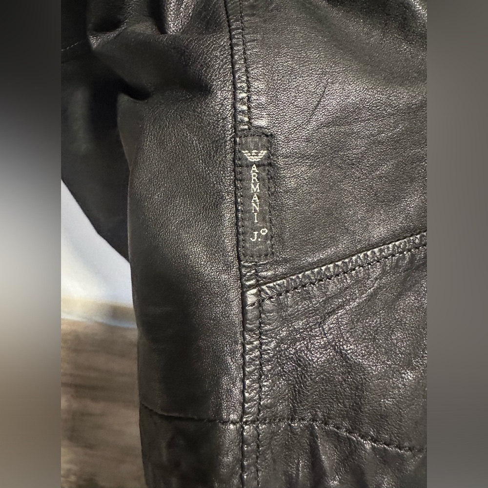 Armani Jeans Black Leather Motorcycle Jacket, Women's Size 6 - Picture 7 of 16